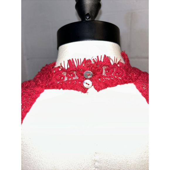 NWT Intimately‎ Free People Open Back Red Lace High Neck Bodycon Dress Size Med - Picture 6 of 16